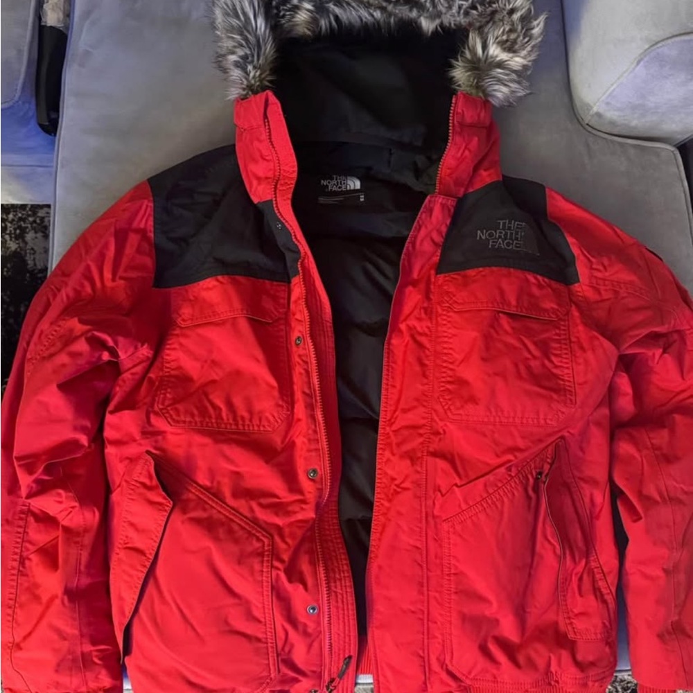 The North Face Red Jacket with Faux Fur Hood w/ built in face mask